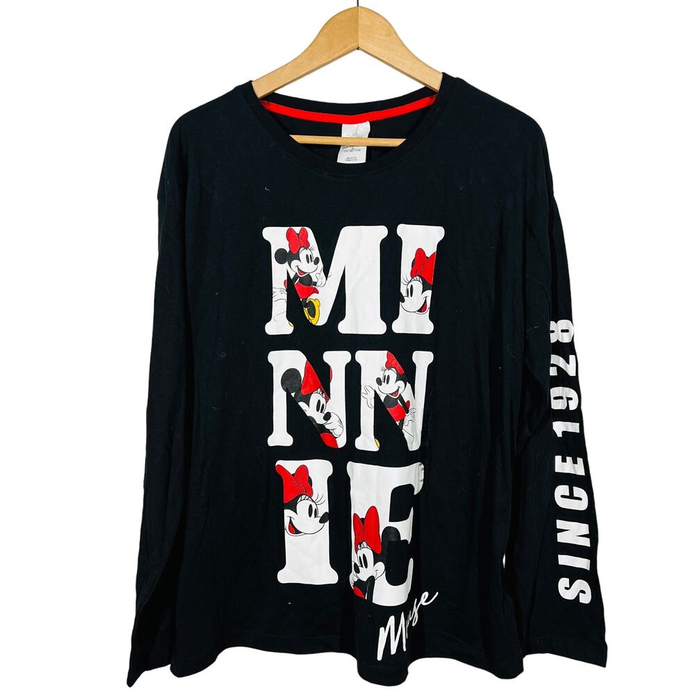 NEW! Disney Minnie Mouse Since 1928 Long Sleeve Pullover Tee Top Shirt Black- XL